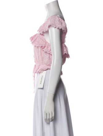 LoveShackFancy Lace Pattern Square Neckline Crop Top