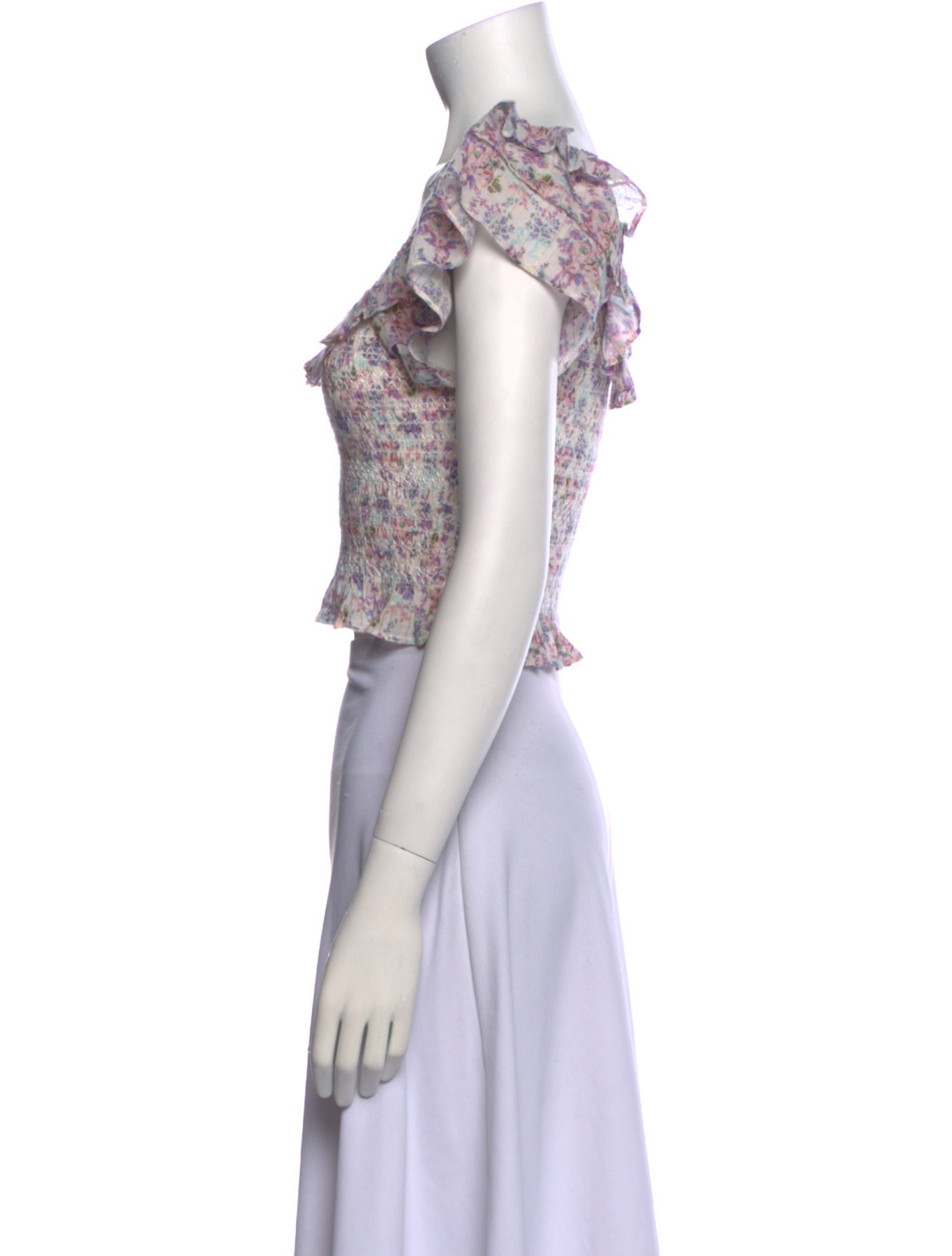 LoveShackFancy Floral Print Scoop Neck Crop Top