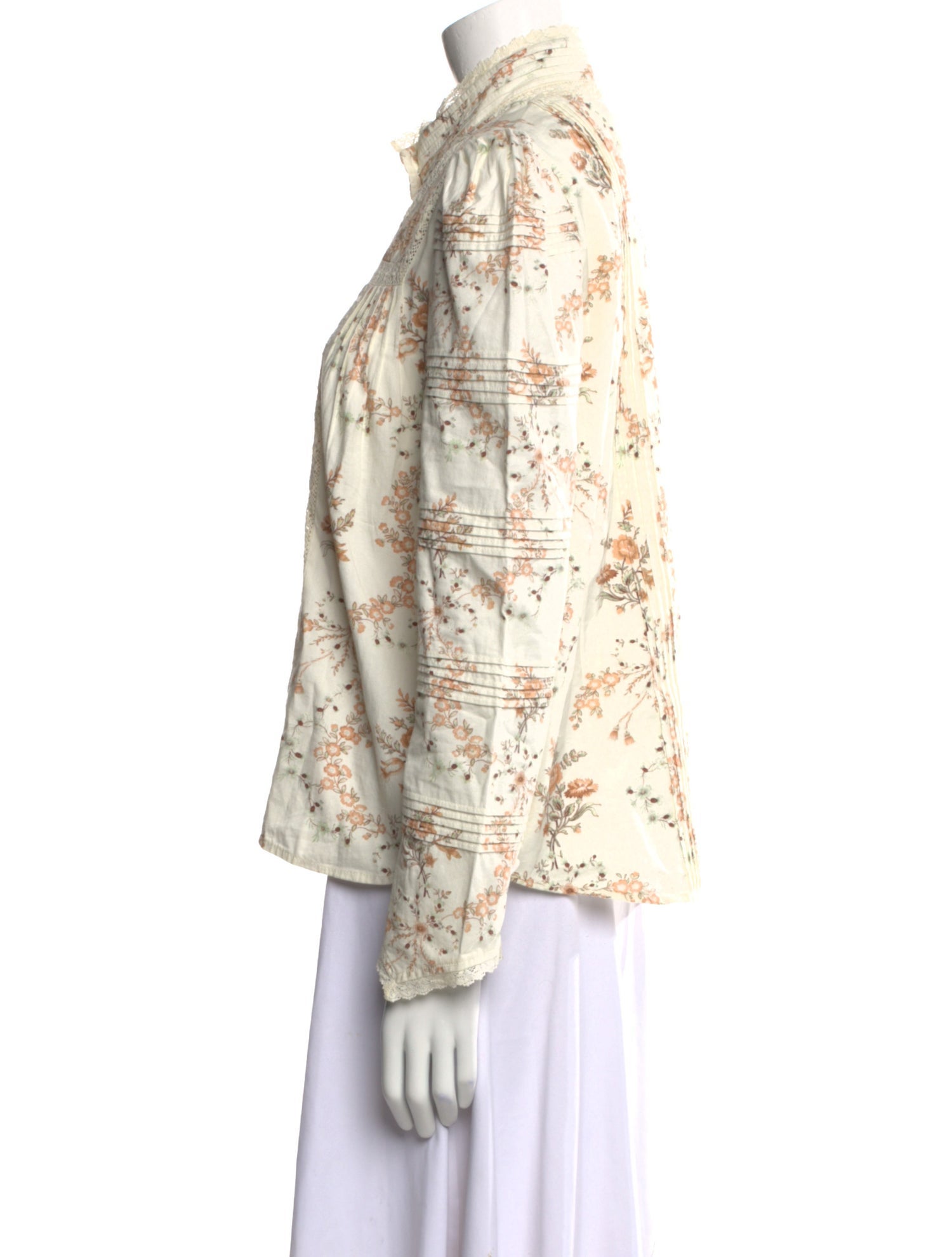 LoveShackFancy Floral Print Mock Neck Button-Up Top