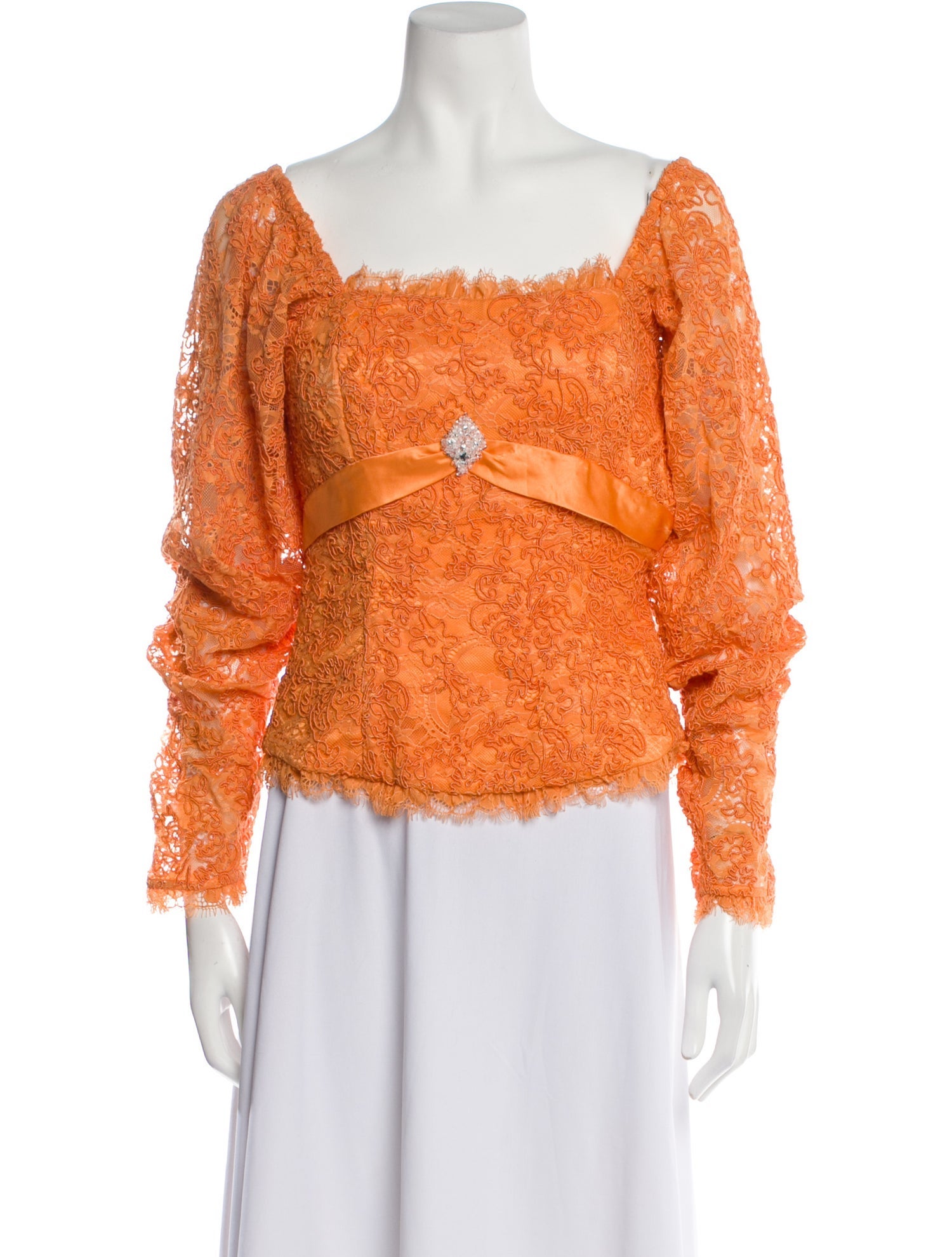 LoveShackFancy Square Neckline Long Sleeve Blouse