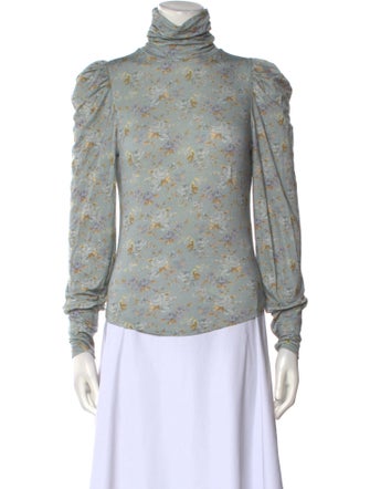 LoveShackFancy Floral Print Turtleneck Sweater