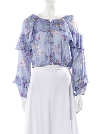 LoveShackFancy Floral Print Off-The-Shoulder Crop Top