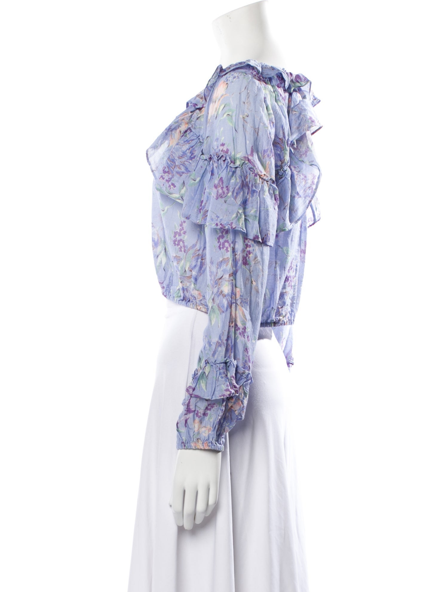 LoveShackFancy Floral Print Off-The-Shoulder Crop Top