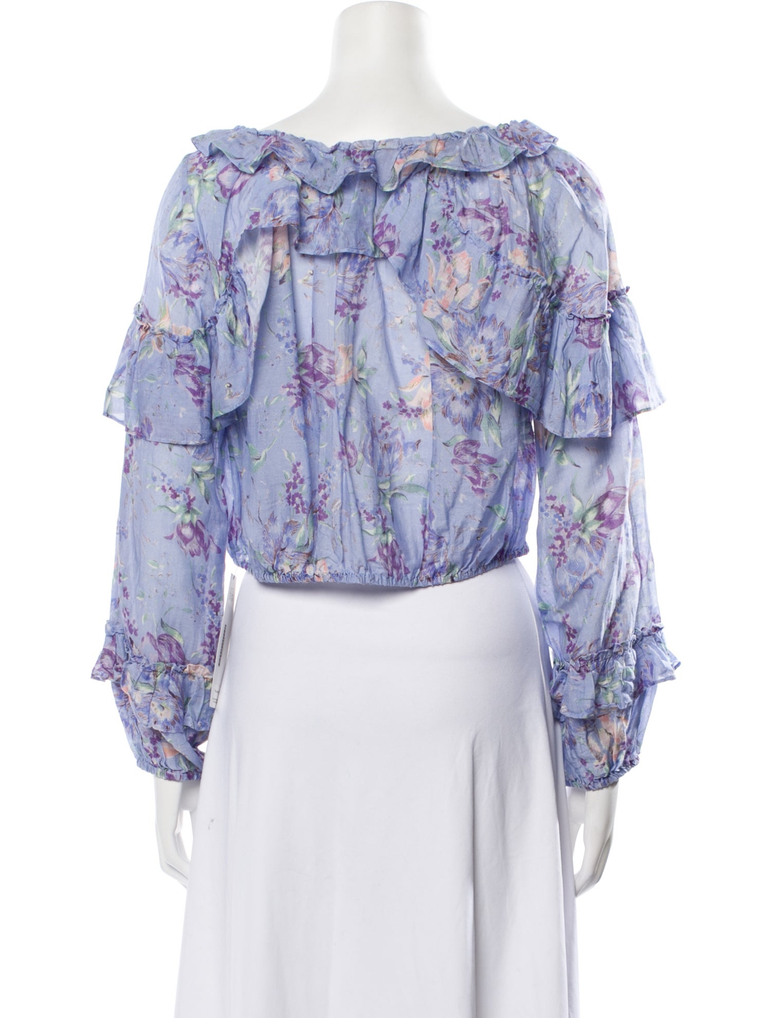 LoveShackFancy Floral Print Off-The-Shoulder Crop Top