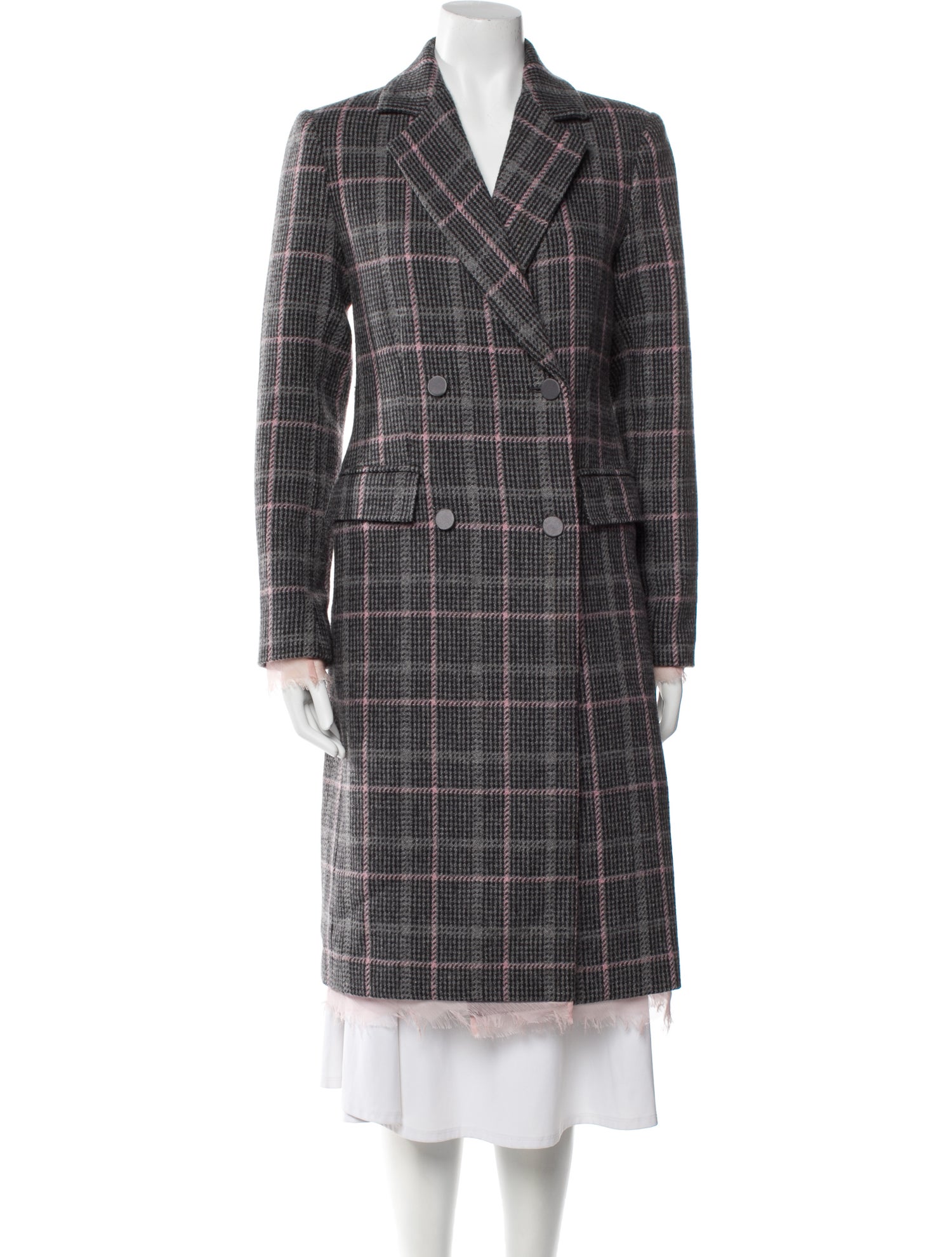 LoveShackFancy Virgin Wool Plaid Print Peacoat