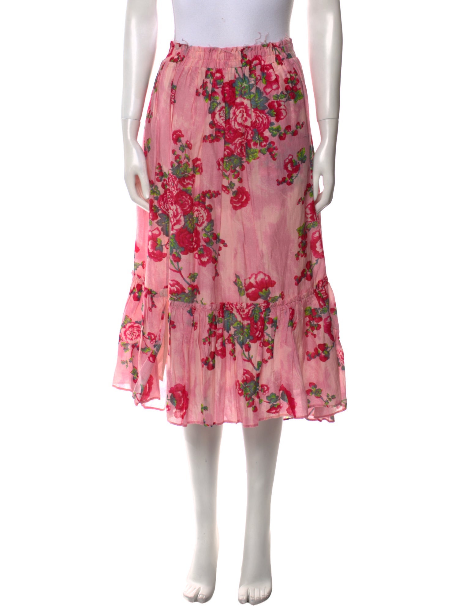 LoveShackFancy Floral Print Midi Length Skirt