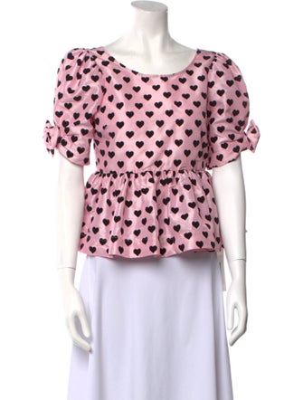 LoveShackFancy Polka Dot Print Scoop Neck Top