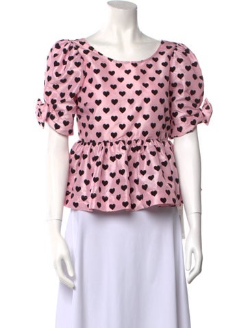 LoveShackFancy Tops Polka Dot Print Scoop Neck Top M