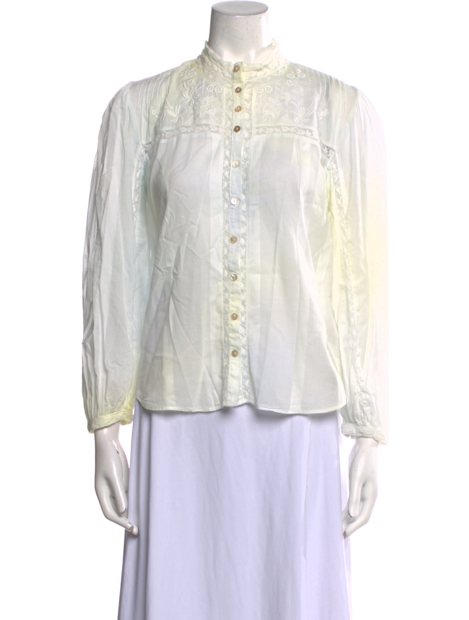 LoveShackFancy Mock Neck Long Sleeve Button-Up Top