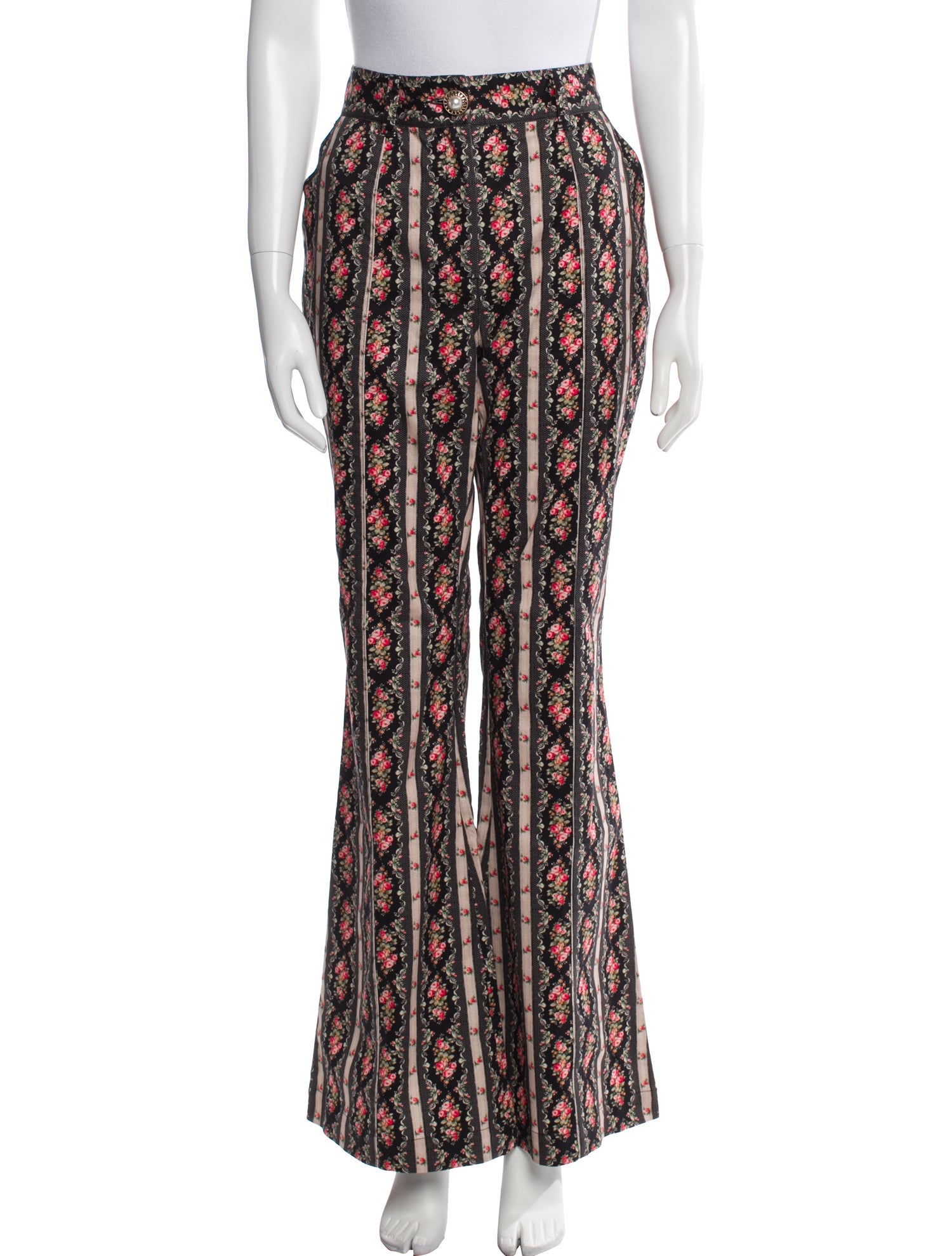 LoveShackFancy Floral Print Wide Leg Pants