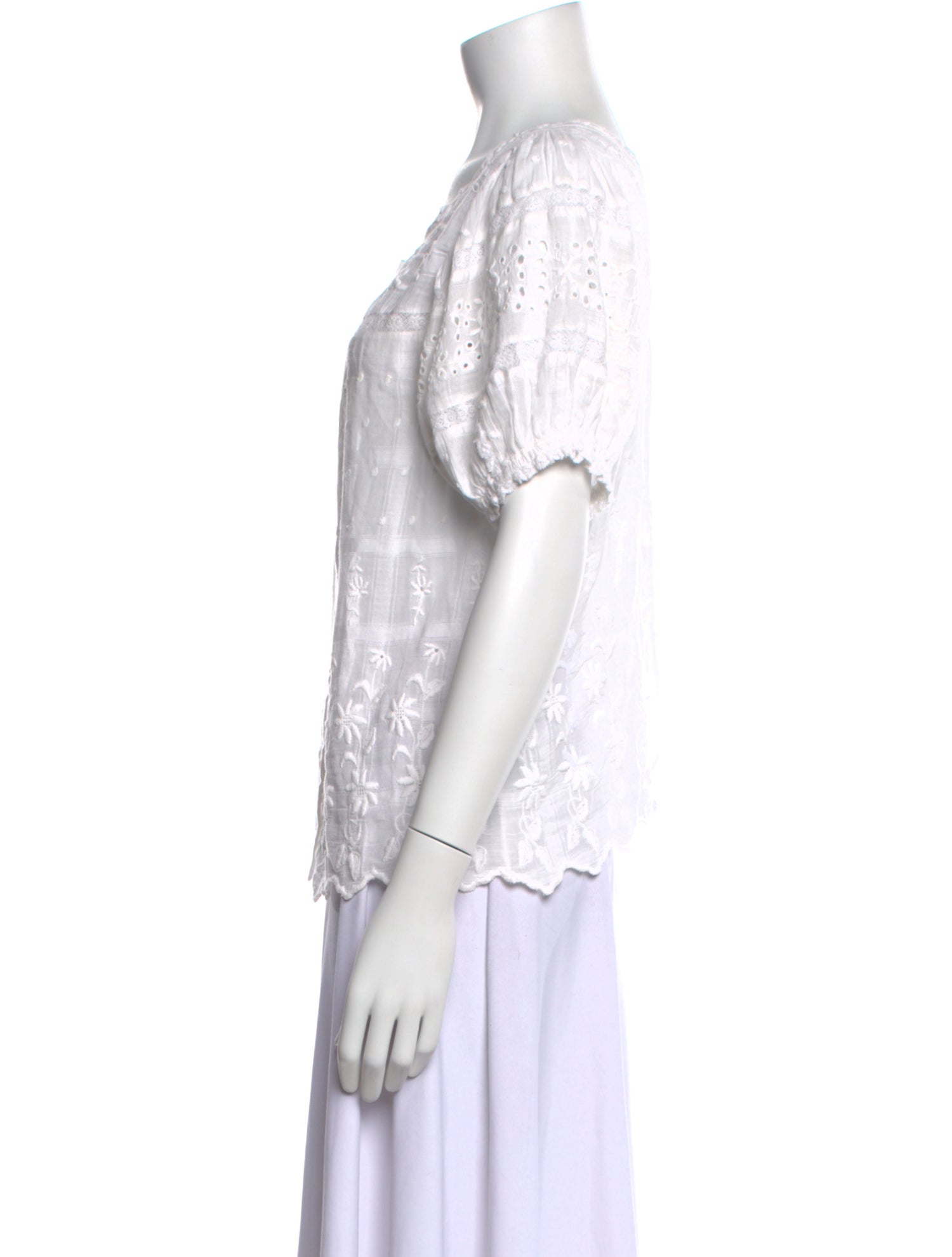 LoveShackFancy Scoop Neck Short Sleeve Button-Up Top