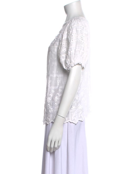 LoveShackFancy Scoop Neck Short Sleeve Button-Up Top