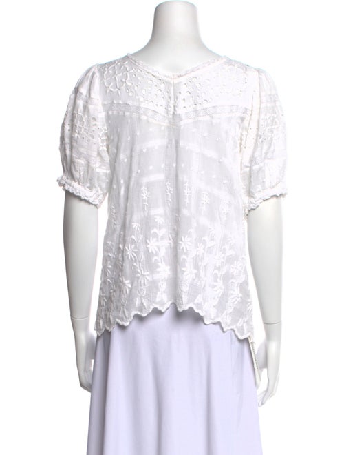 LoveShackFancy Scoop Neck Short Sleeve Button-Up Top