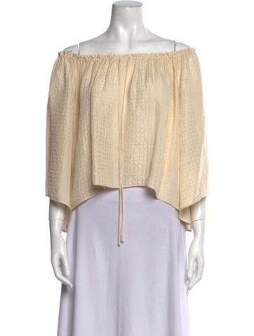 LoveShackFancy Tops Silk Off-The-Shoulder Crop Top S
