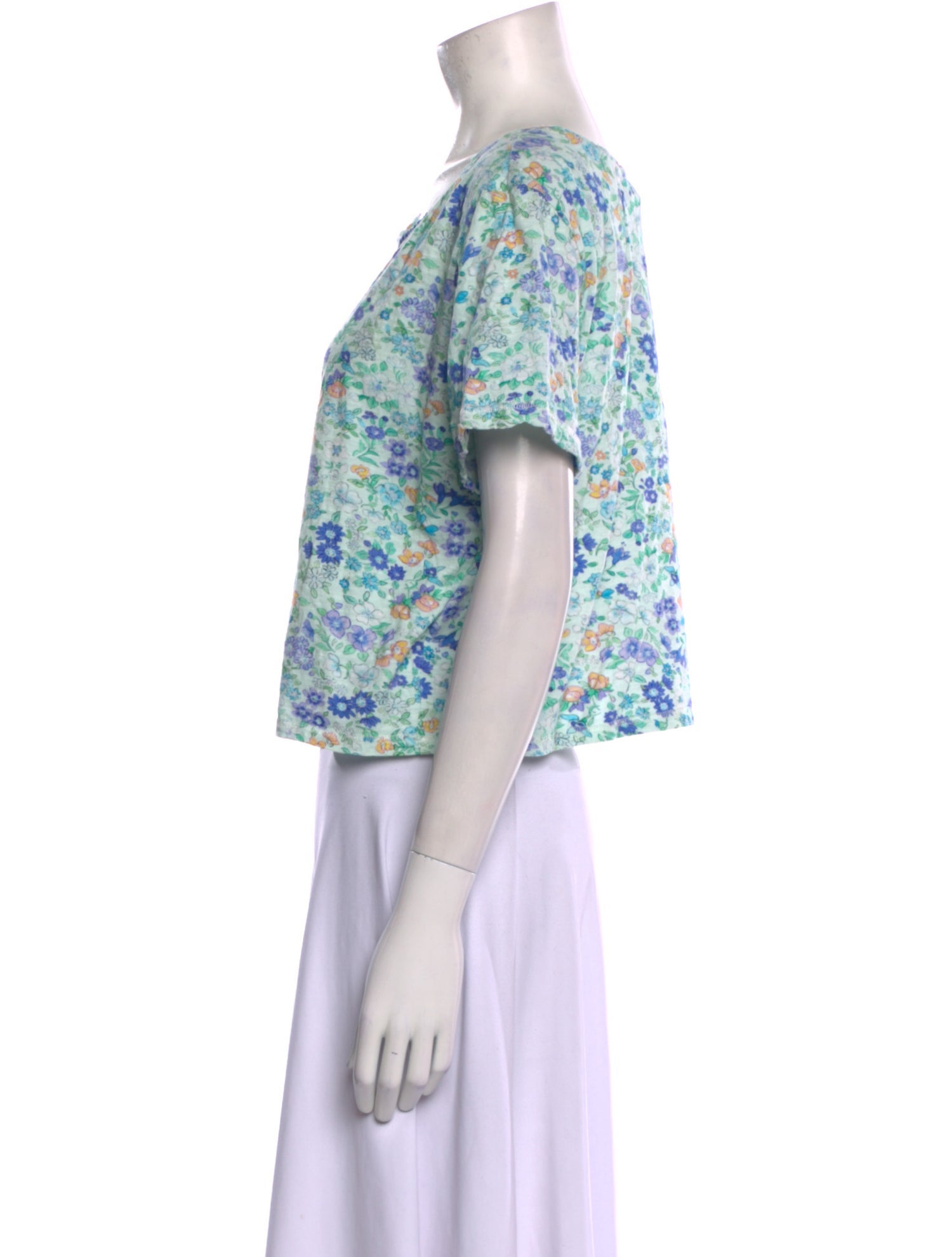 LoveShackFancy Floral Print Scoop Neck Crop Top