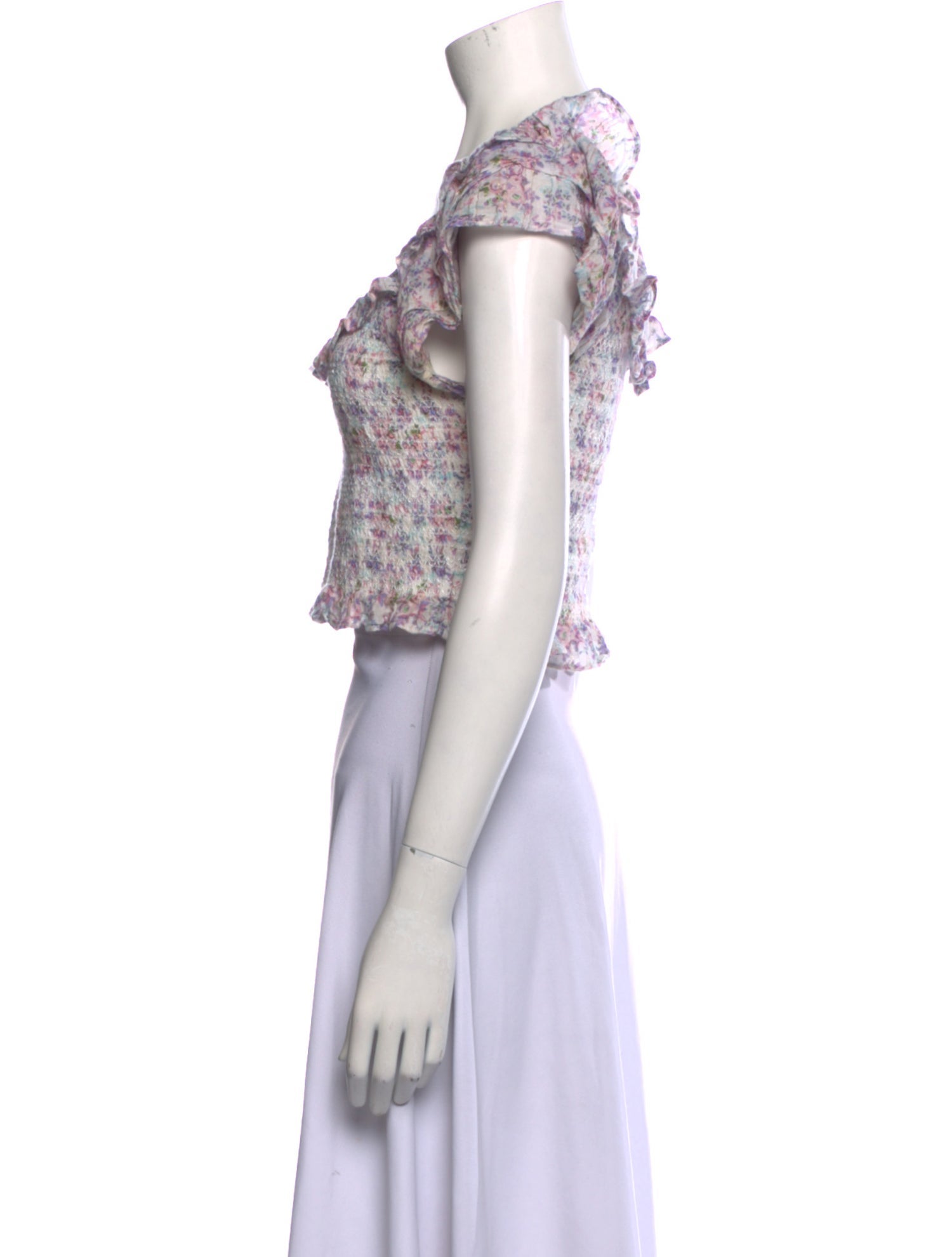 LoveShackFancy Floral Print Scoop Neck Crop Top