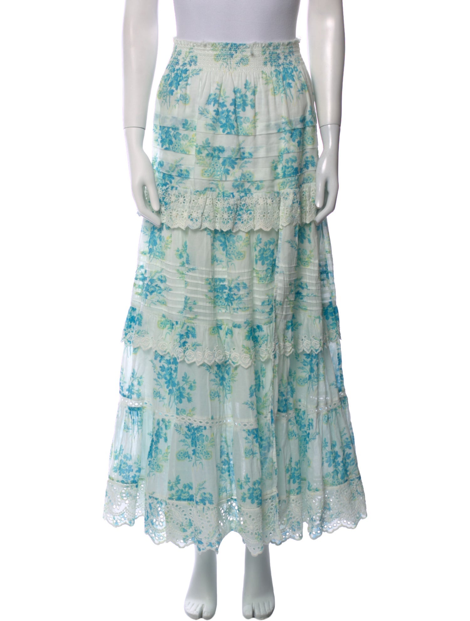 LoveShackFancy Floral Print Midi Length Skirt