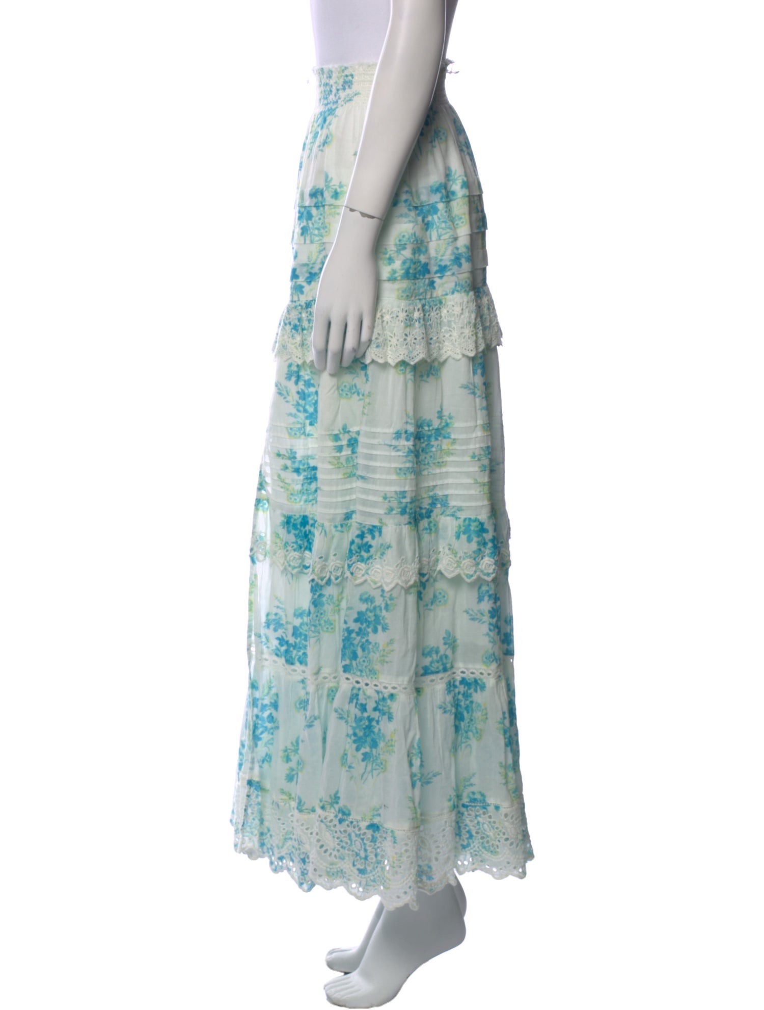 LoveShackFancy Floral Print Midi Length Skirt