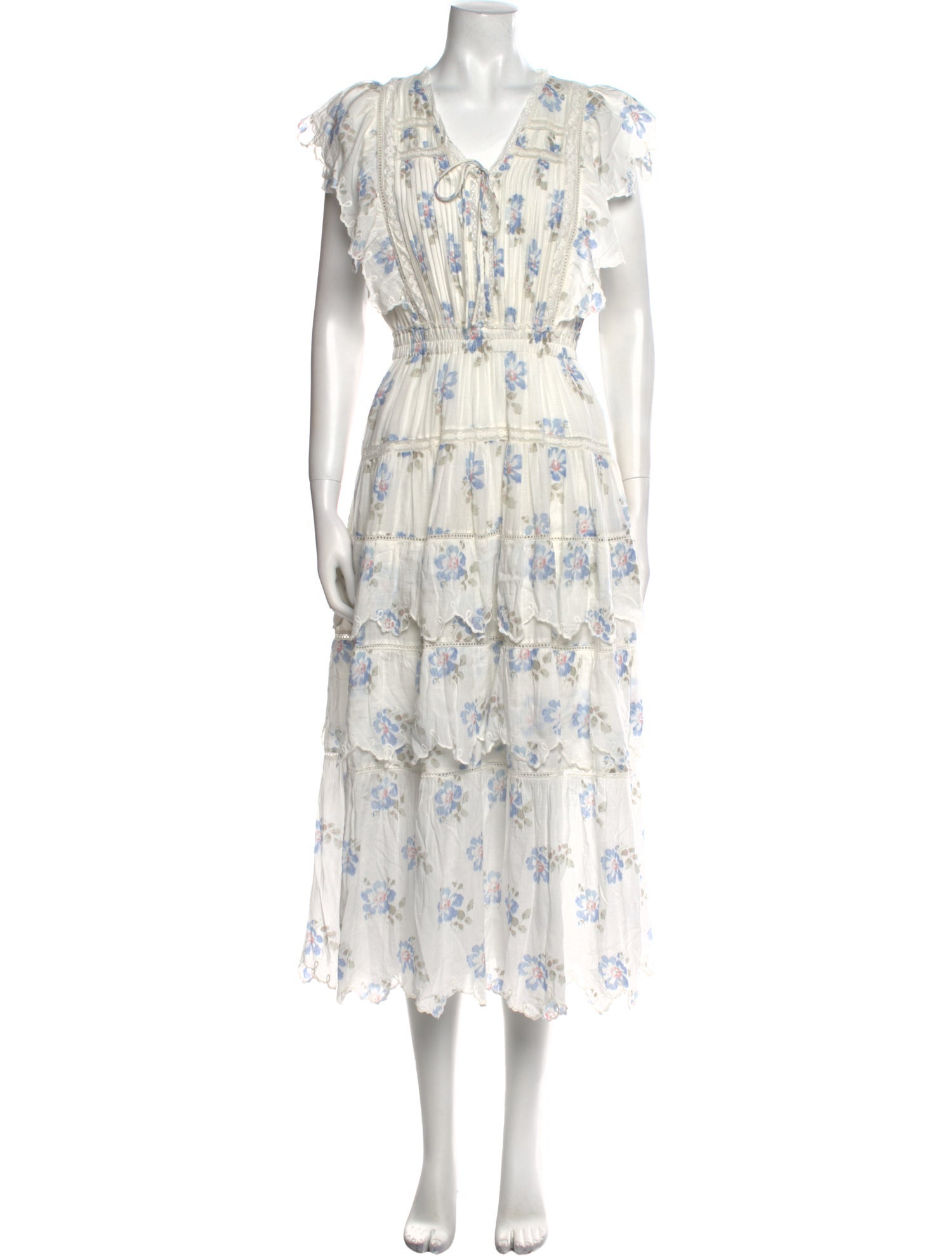 LoveShackFancy Floral Print Midi Length Dress