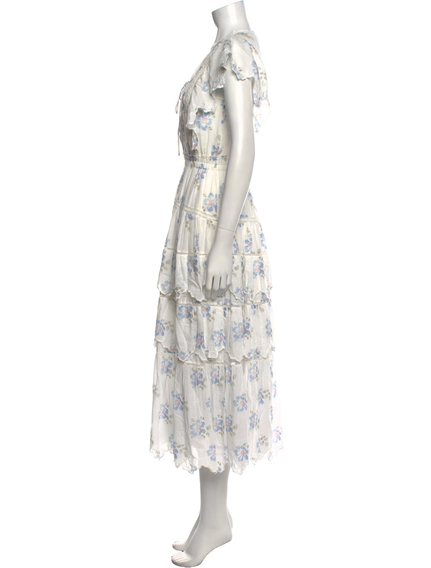 LoveShackFancy Floral Print Midi Length Dress