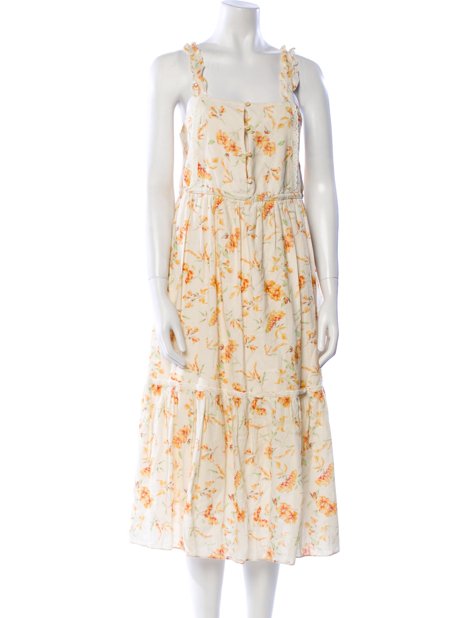 LoveShackFancy Floral Print Midi Length Dress