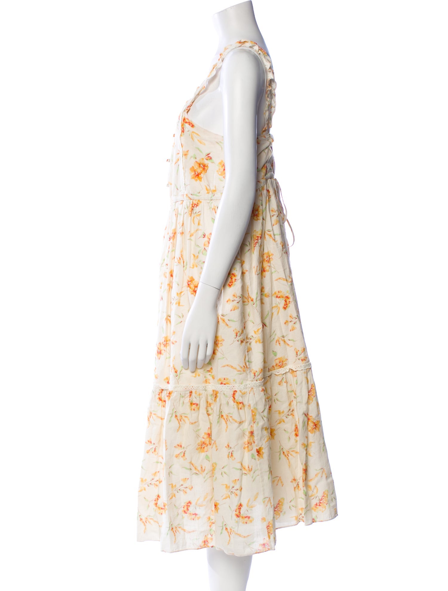 LoveShackFancy Floral Print Midi Length Dress