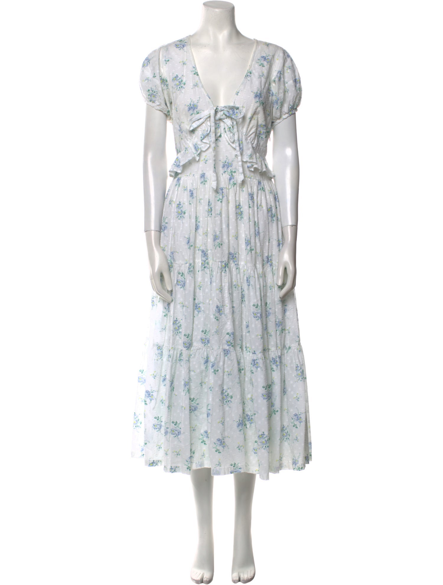 LoveShackFancy Floral Print Midi Length Dress