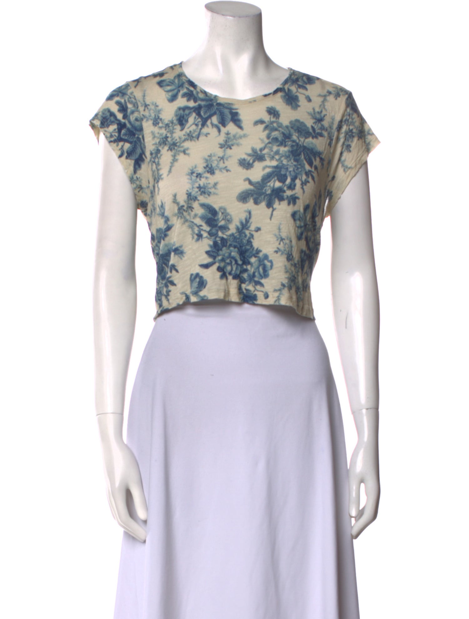 LoveShackFancy Floral Print Scoop Neck Crop Top