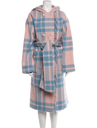 LoveShackFancy Wool Plaid Print Trench Coat
