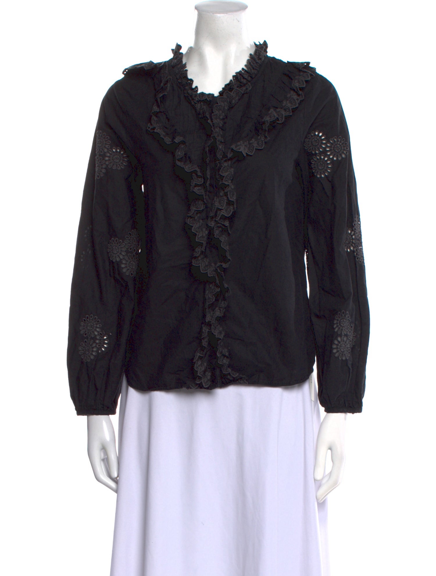 LoveShackFancy Mock Neck Long Sleeve Blouse