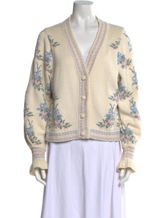 LoveShackFancy Floral Print V-Neck Sweater