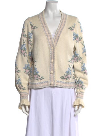 LoveShackFancy Knitwear Floral Print V-Neck Sweater S