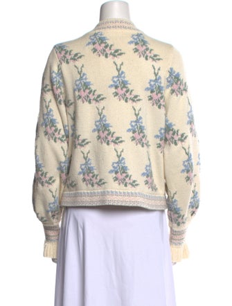 LoveShackFancy Floral Print V-Neck Sweater