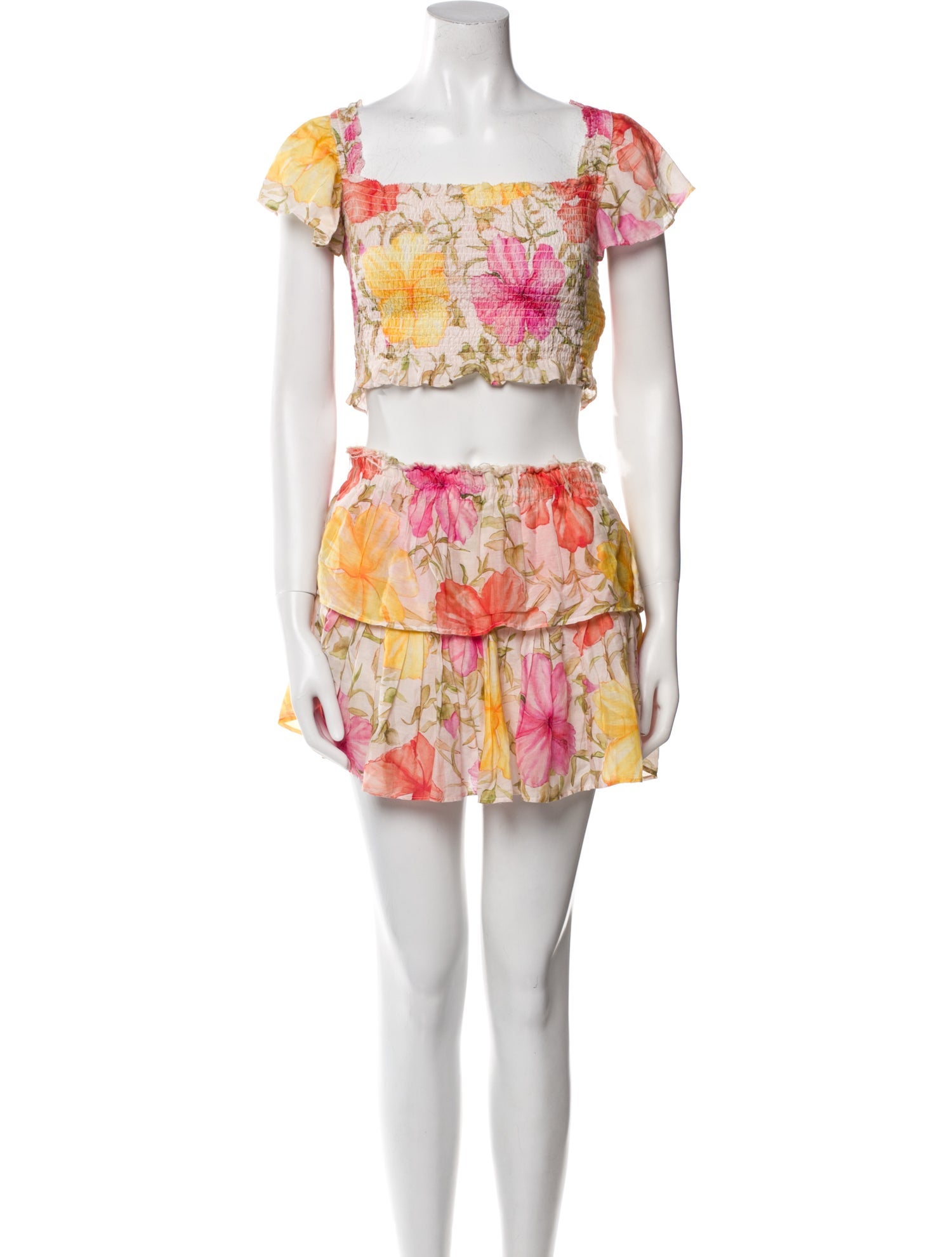 LoveShackFancy Floral Print Ruffle Embellishment Skirt Set