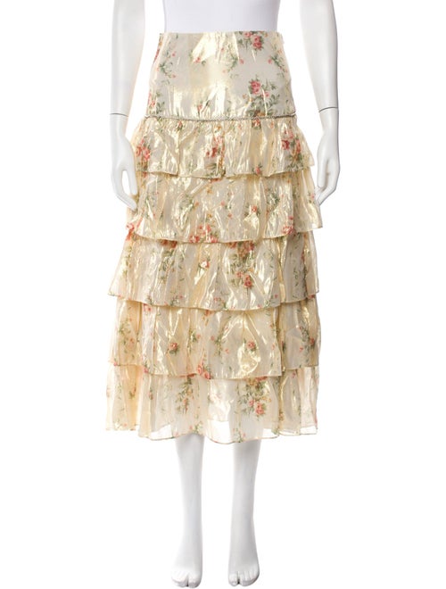 LoveShackFancy Floral Print Midi Length Skirt