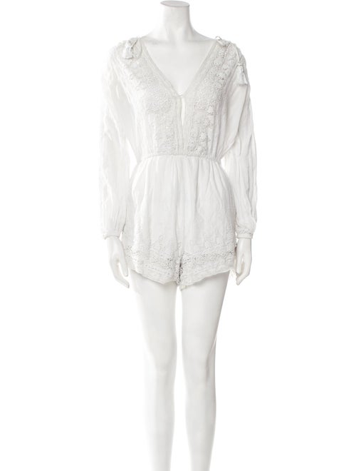 LoveShackFancy Lace Pattern V-Neck Romper