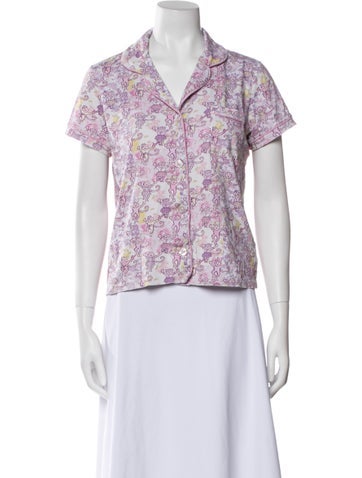 LoveShackFancy Loungewear Printed Embroidered Accent Pajamas M