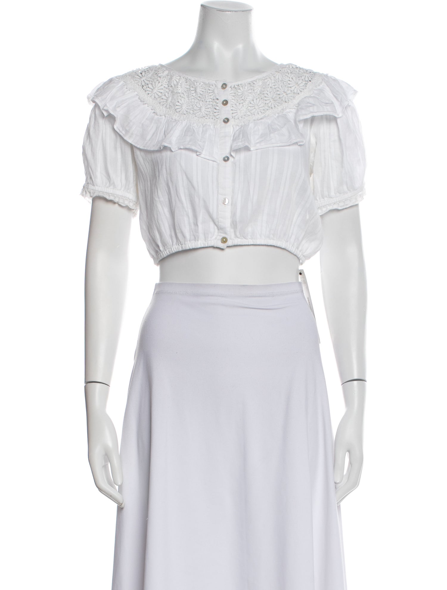 LoveShackFancy Bateau Neckline Short Sleeve Crop Top