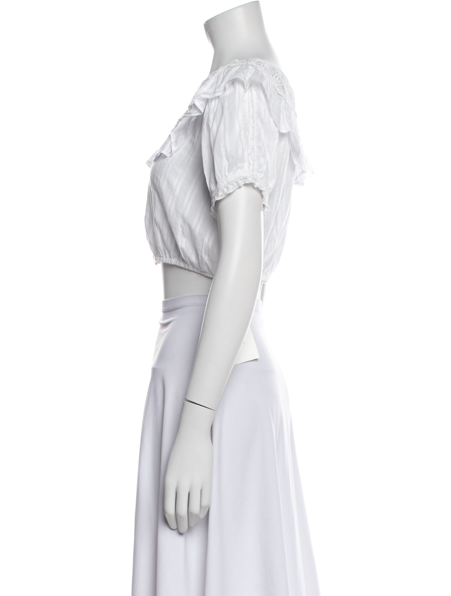 LoveShackFancy Bateau Neckline Short Sleeve Crop Top