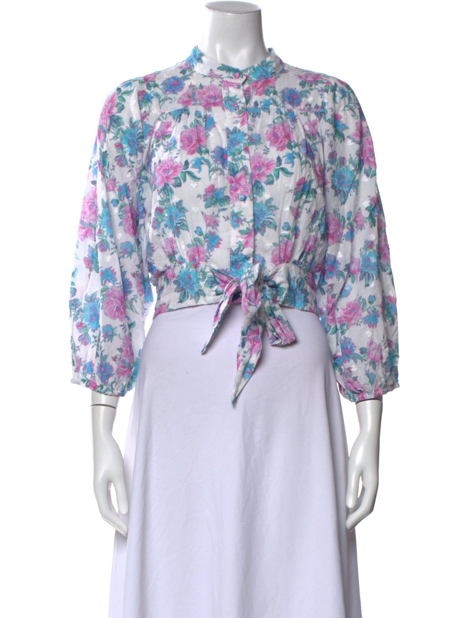 LoveShackFancy Floral Print Mock Neck Crop Top