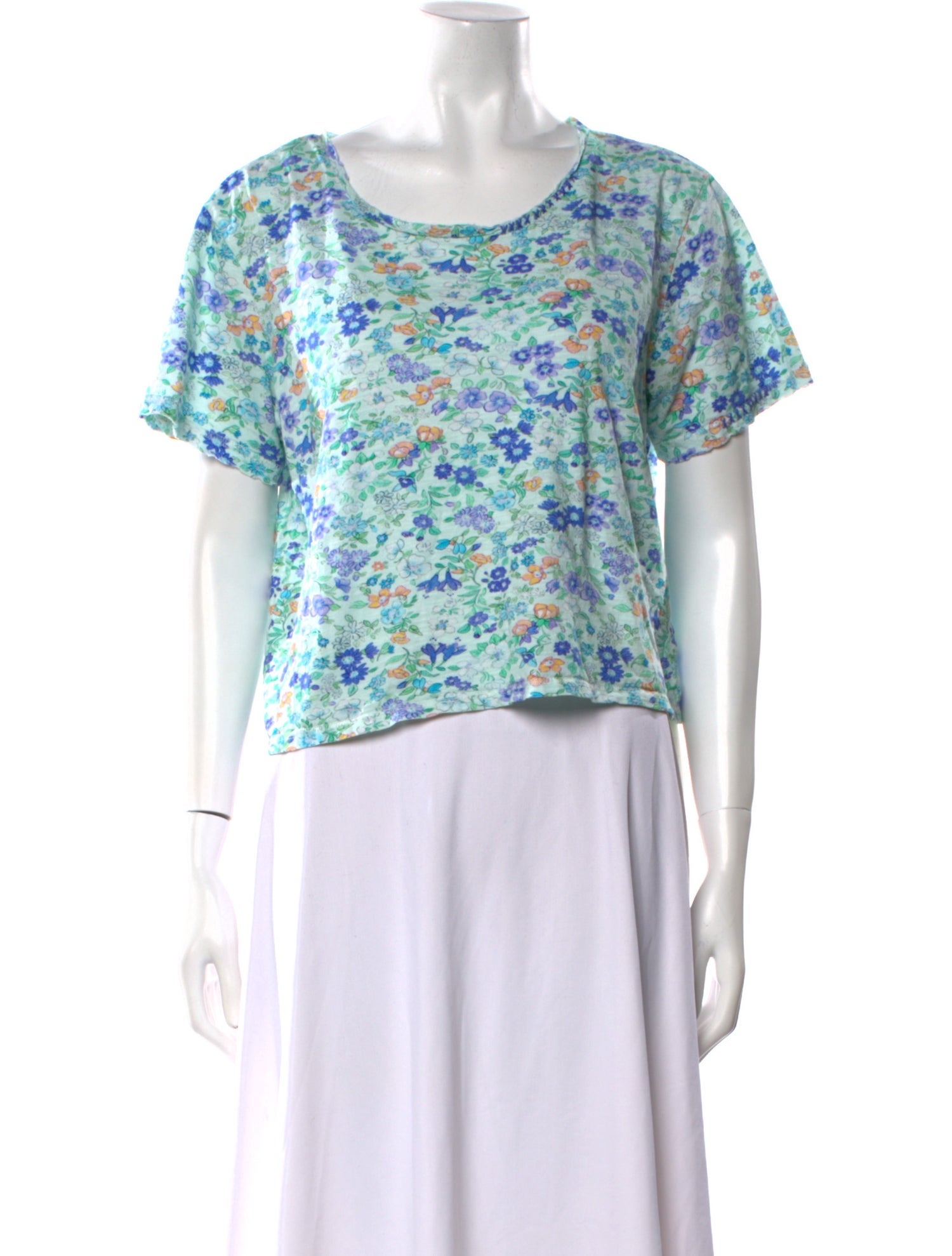 LoveShackFancy Floral Print Scoop Neck T-Shirt