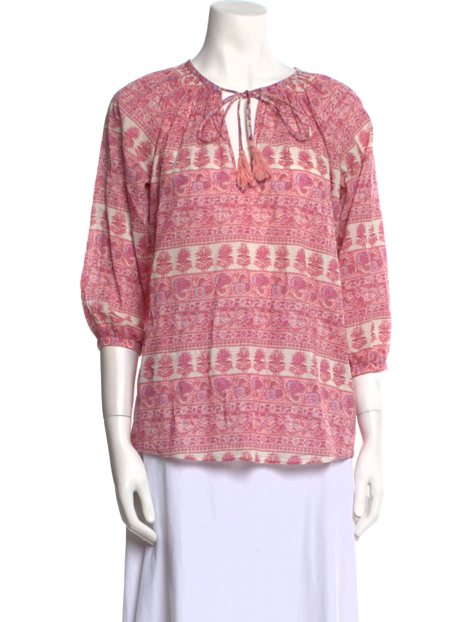 LoveShackFancy Printed Tie Neck Blouse