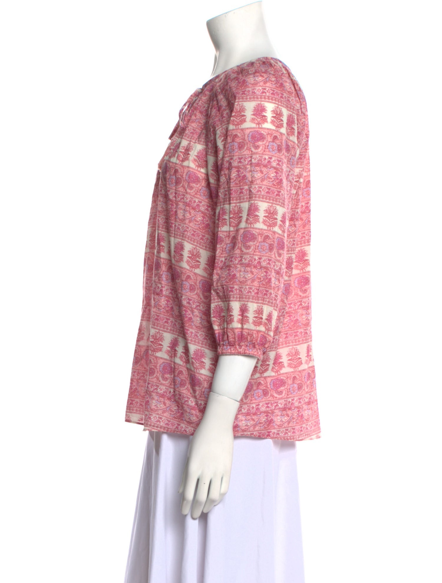 LoveShackFancy Printed Tie Neck Blouse