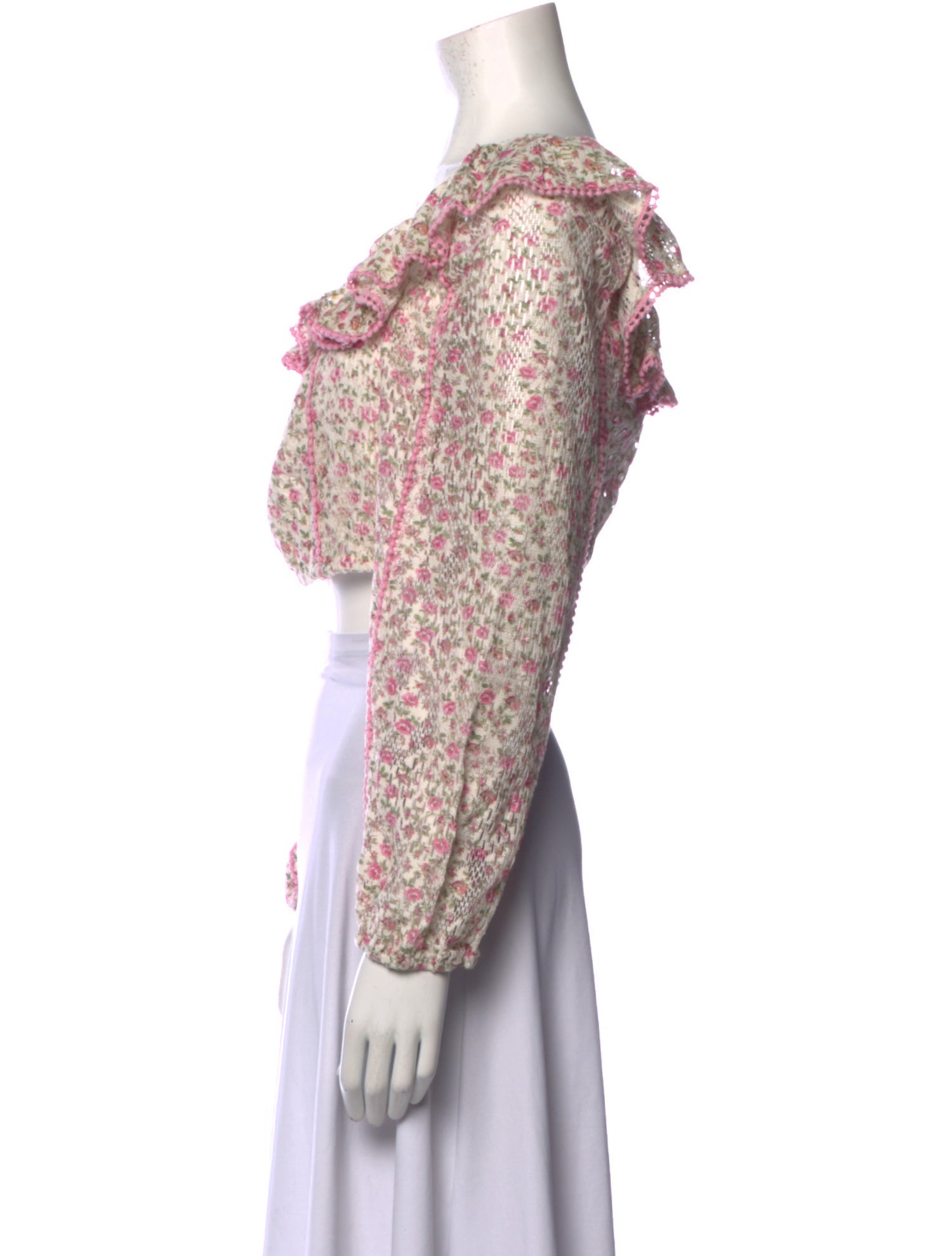 LoveShackFancy Floral Print Square Neckline Crop Top