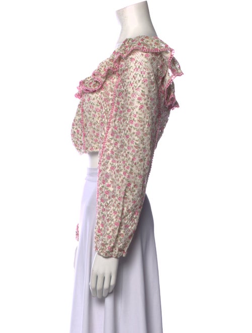 LoveShackFancy Floral Print Square Neckline Crop Top