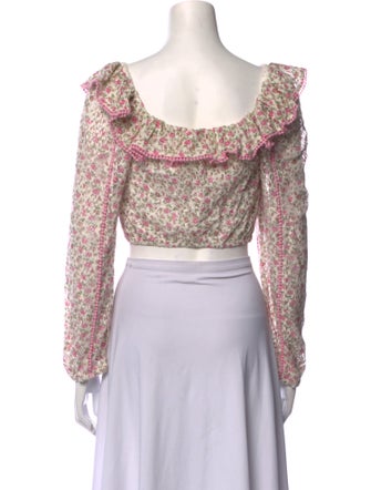 LoveShackFancy Floral Print Square Neckline Crop Top
