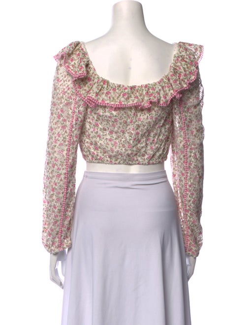 LoveShackFancy Floral Print Square Neckline Crop Top