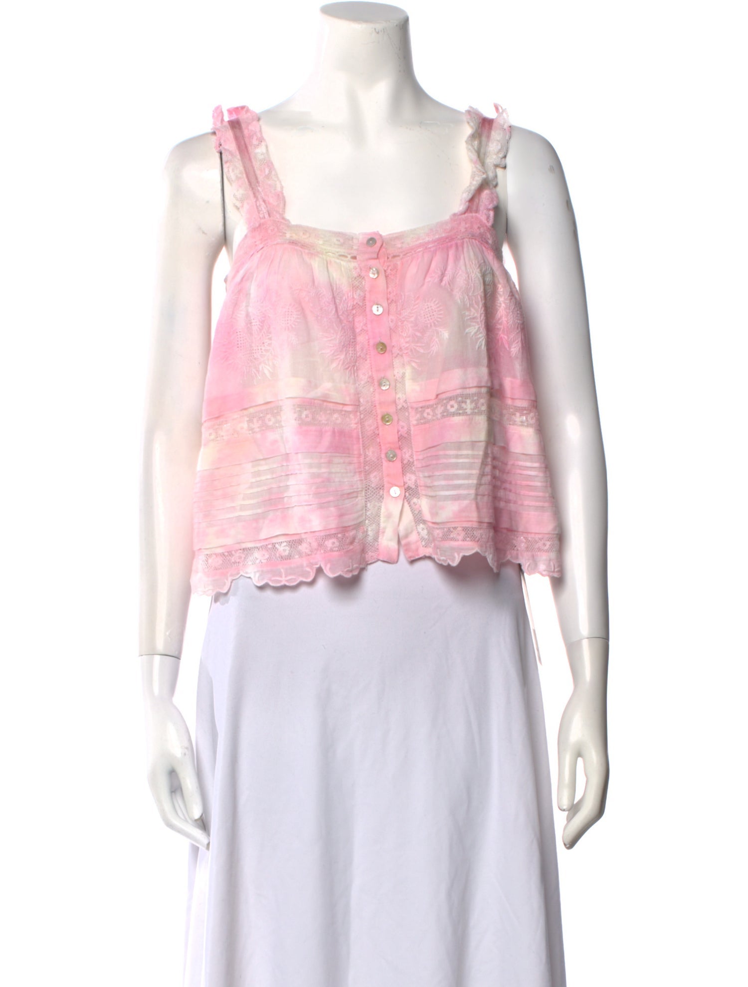 LoveShackFancy Lace Pattern Square Neckline Crop Top