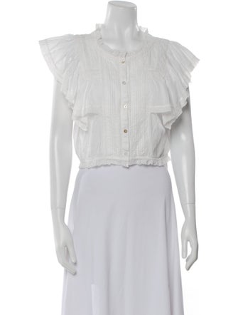 LoveShackFancy Mock Neck Short Sleeve Crop Top