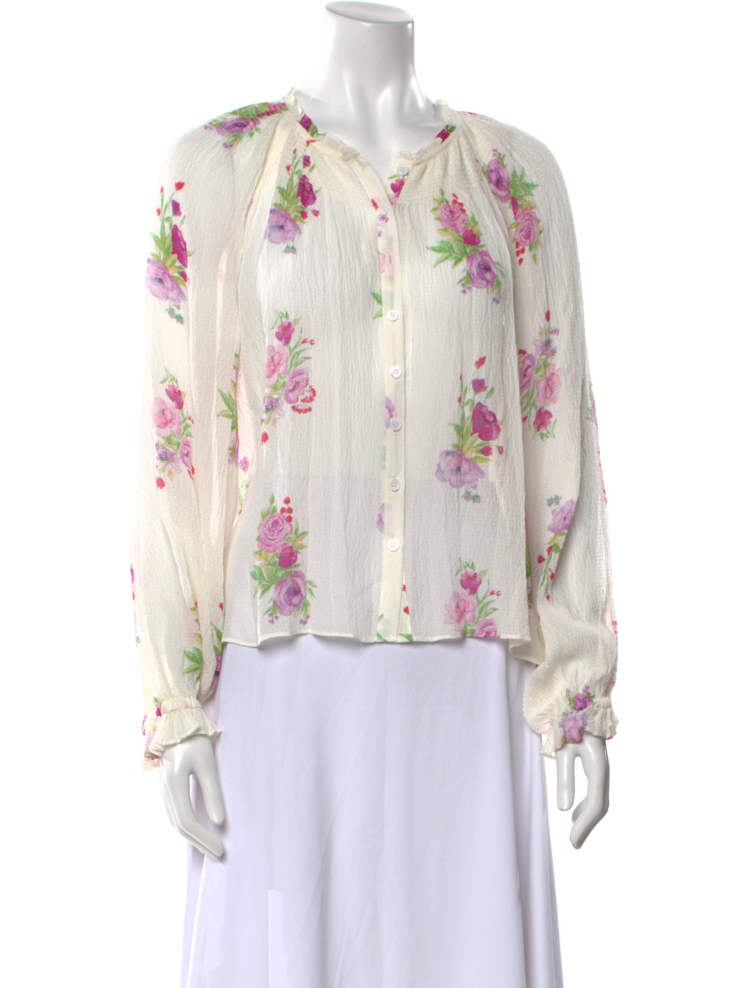 LoveShackFancy Silk Floral Print Blouse